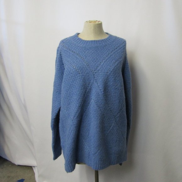 NWT Lulu’s Keep Cozy Dusty Blue Pointelle Knit Oversized Sweater Small - Picture 5 of 12